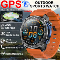 2025 New Military Sport GPS 4GB Memory Smartwatch Men 5ATM Waterproof Fitness Tracker Offline Maps 860Mah Battery Smart Bracelet