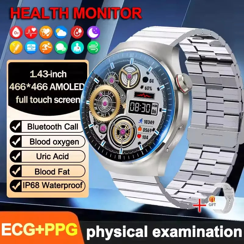 2025 New ECG Blood Pressure Blood Oxygen Blood Lipids Uric Acid Heart Rate Temperature Monitor AMOLED Bluetooth Call Smart Watch