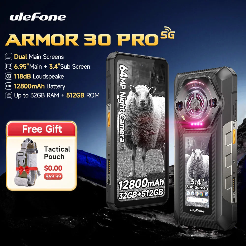 【World Premiere】Ulefone Armor 30 Pro 5G Rugged Phone Android 14 Smartphone 6.9" 120Hz 32GB+512GB 12800mAh Night Camera 64MP NFC
