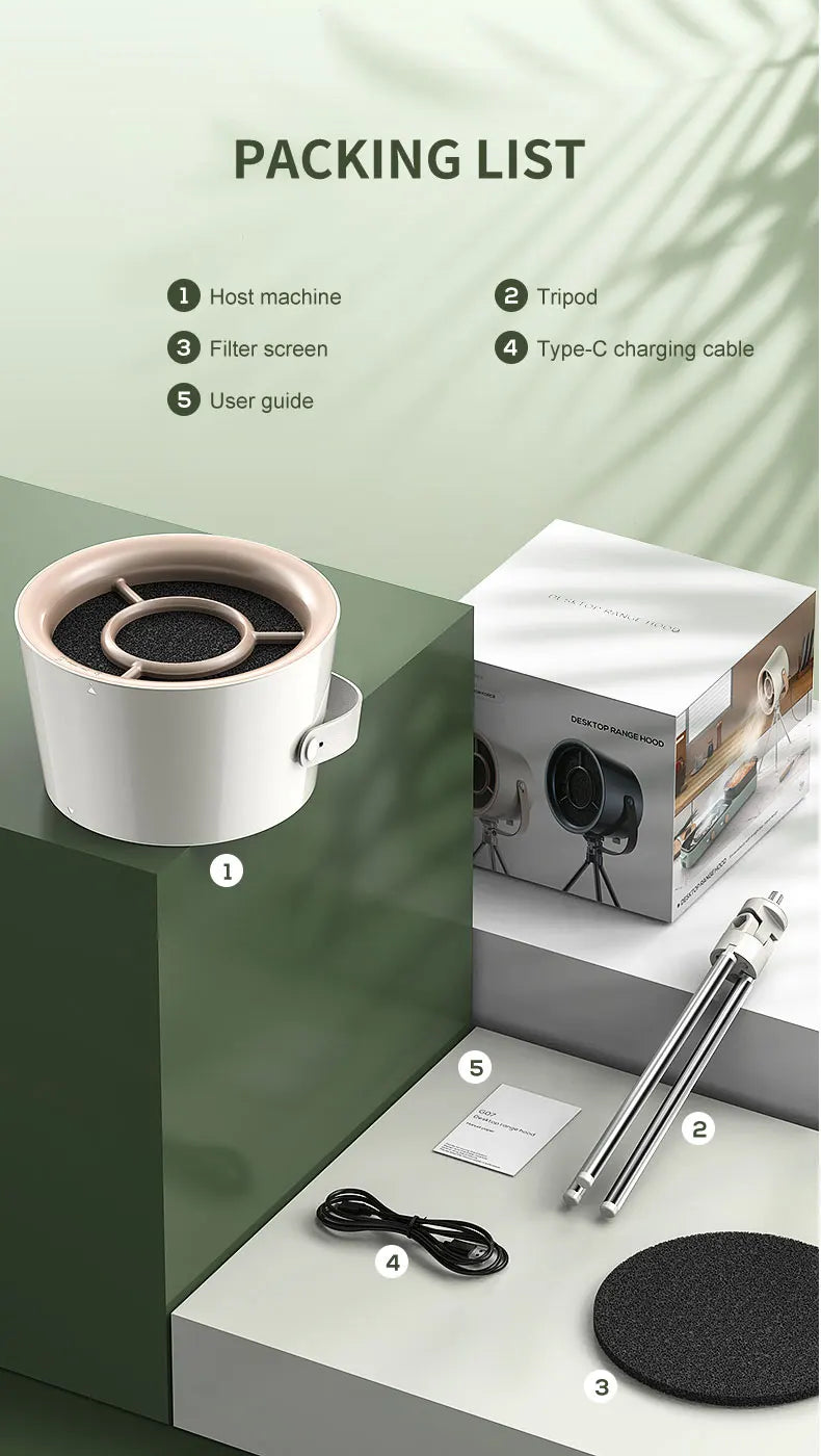 Portable Fan, Small Kitchen Hood, Extractor, USB Power Supply, Office Kitchen Hood, Mini Suction, Vacuum Hood, New, 2024