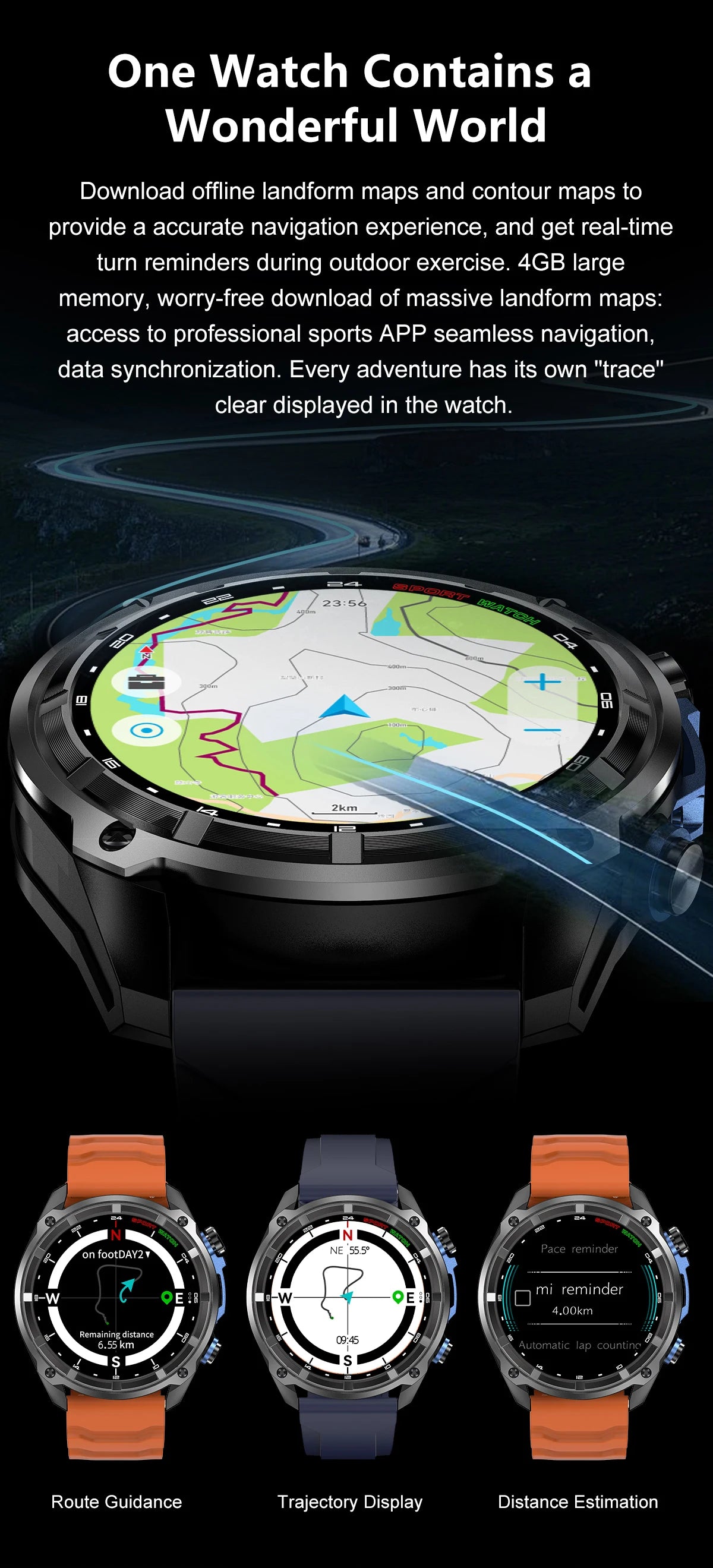 2025 New Military Sport GPS 4GB Memory Smartwatch Men 5ATM Waterproof Fitness Tracker Offline Maps 860Mah Battery Smart Bracelet