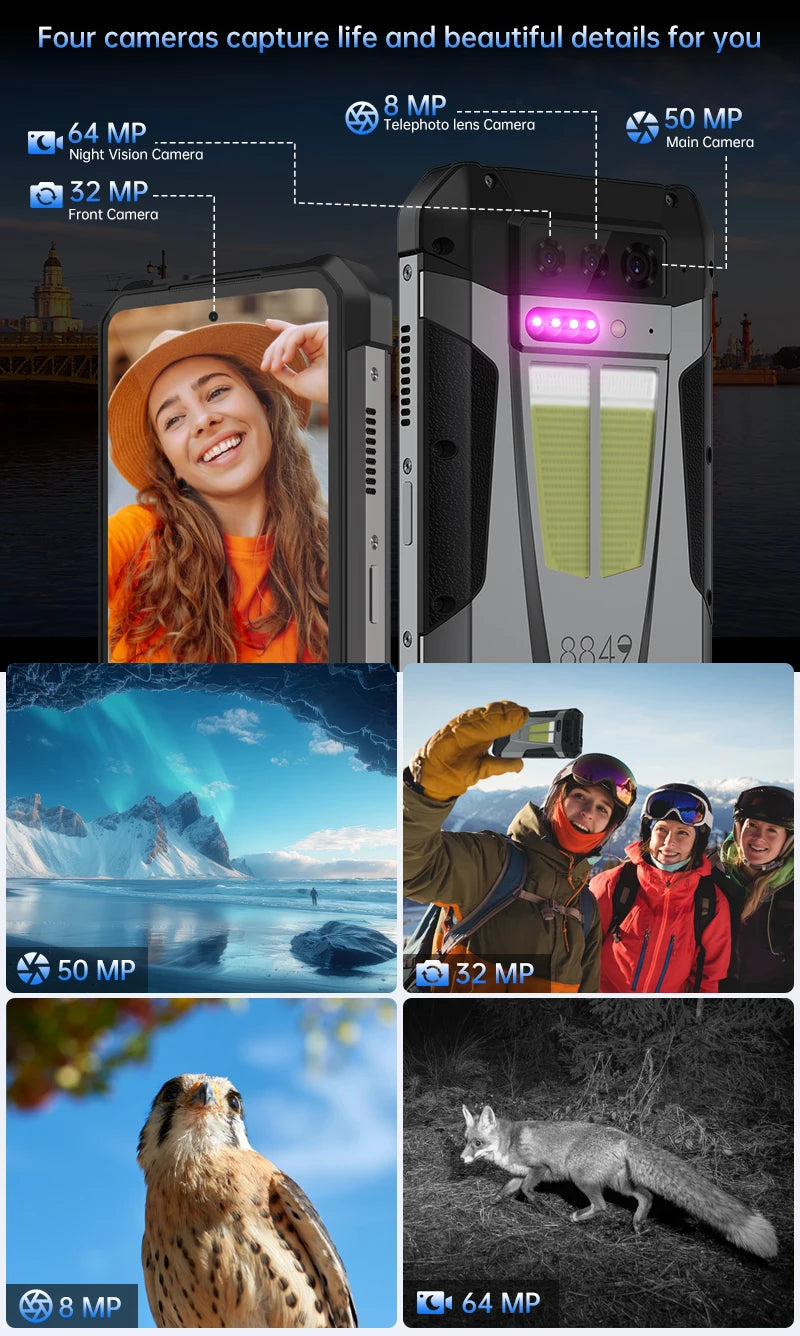 8849 Tank 4 Unihertz Rugged Smartphone Projector 720P 100 Lumens 6.78'' AMOLED 512G Android14 11600mAh 5G Dimensity 7300 120Hz