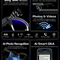 Smart AI Translation Smart Glasses Take Photos Recognizing Objects 4K Camera Bluetooth Music Call Intelligent Recording Glasses