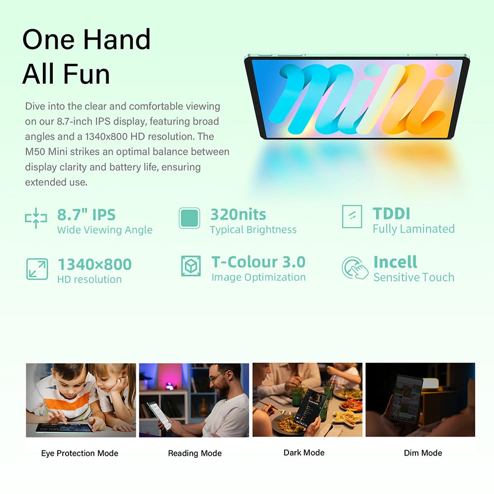 Teclast M50 Mini Tablet 8.7" 90Hz Screen 4GB RAM 128GB ROM Unisoc T606 Octa-core 5100mAh Battery Android 15 Tab Wifi5 Metal Body