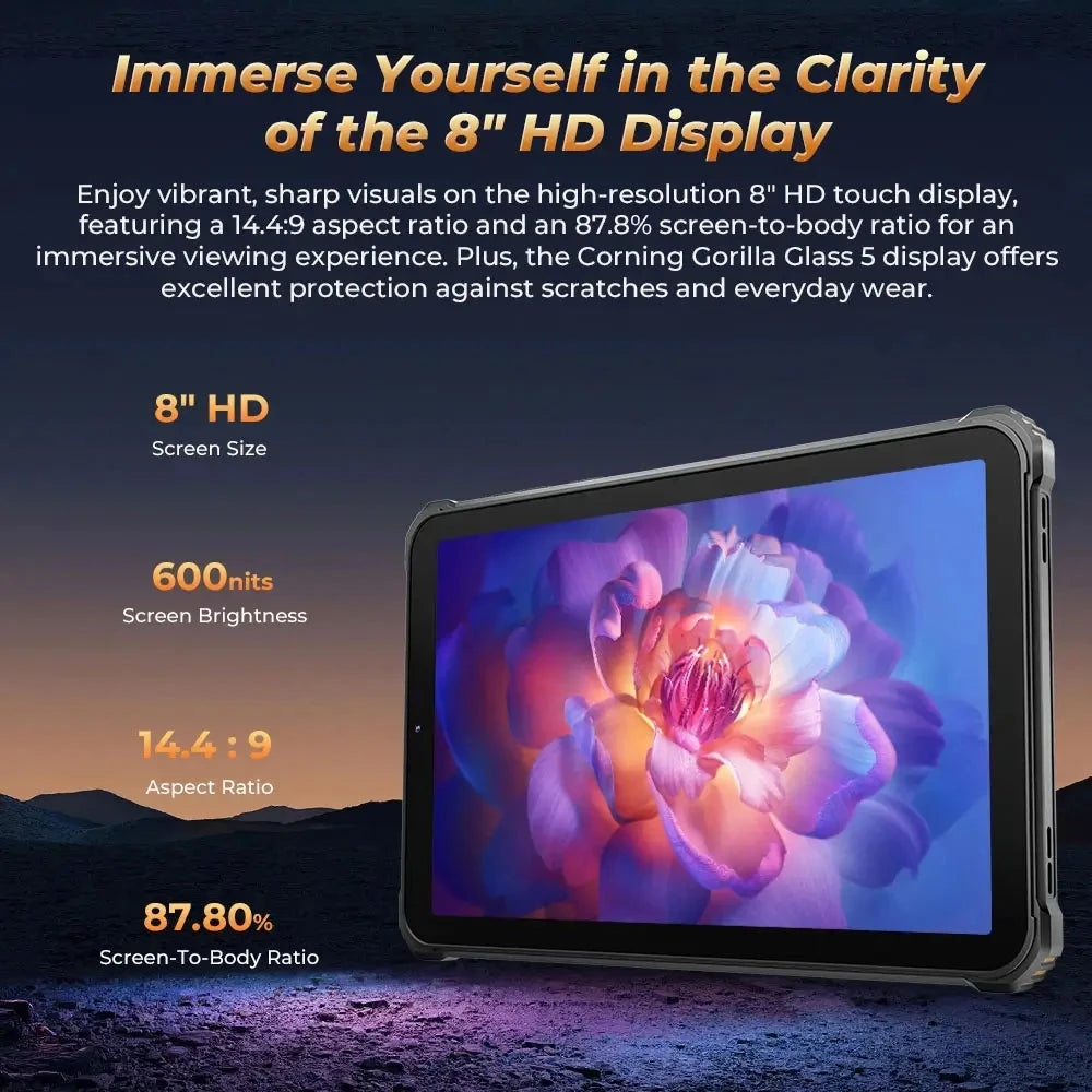 OUKITEL RT3 Pro Rugged Tablet PC 4GB+128GB 8.0'' Android 14 MediaTek G81 Octa Core 48MP Camera 5150mAh 33W Tablet PC