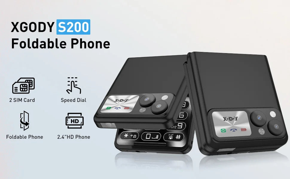 XGODY S200 Mini Smartphones Pocket 2G Dual SIM 2.4 inch Bluetooth Small Mobile Phone 1300mAh Battery Large Button Flip Foldable