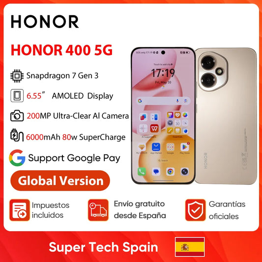 Honor 400 Smartphone 5g Snapdragon 7 Gen 3 Magicos9.0 200Mp Ultra-Clear Ai Camera 6.55'' Amoled Display 6000Mah 80W Supercharge