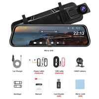 Jansite 10-inch 2.5K+1080P Car DVR Touch Screen Video Recorder Dual Lens Rear view Mirror Dash Cam Rear Camera Voice Control