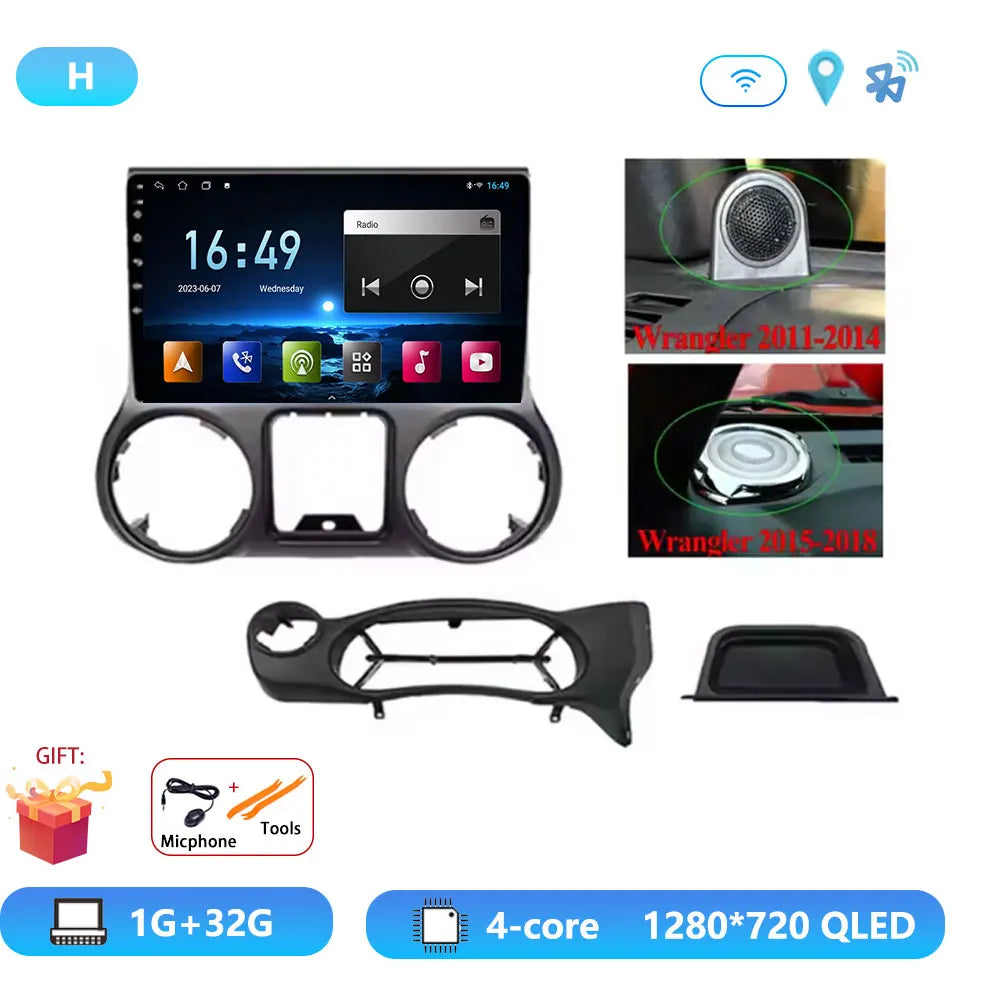 Car Radio Android 16 For Jeep Wrangler 3 JK 2010 - 2018 Carplay Stereo Head Unit Multimedia Video Player Wireless GPS Navigation