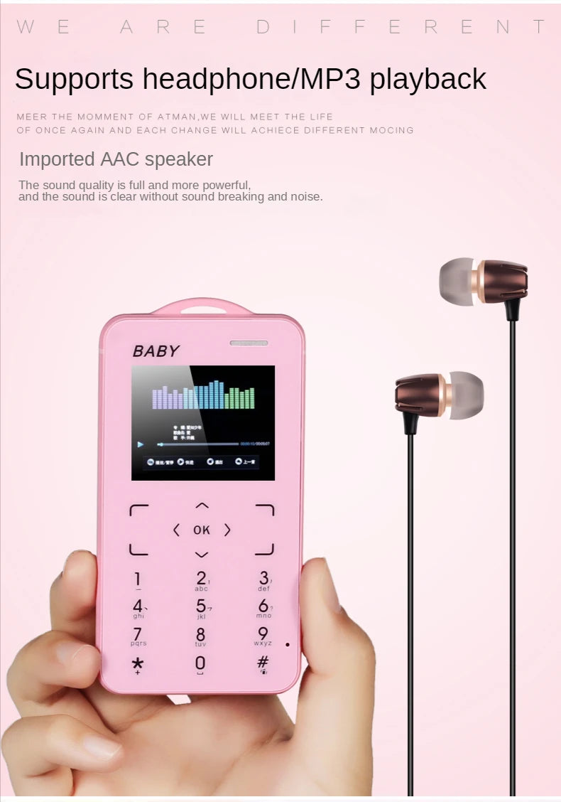 Unlocked Super Mini Card Mobile Phone 1.77 Inch 2G GSM Single SIM MP3 Telephone Bluetooth Dialer FM Blacklist Student CellPhones