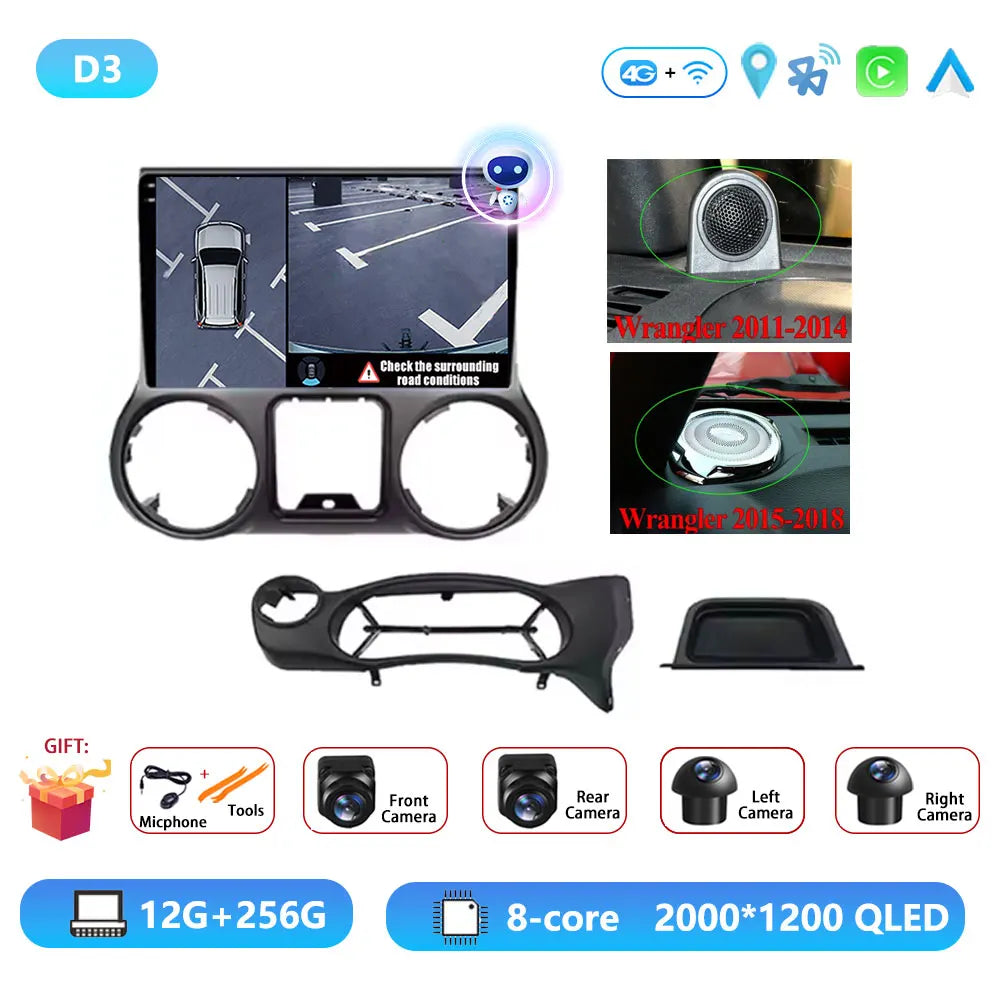 Car Radio Android 16 For Jeep Wrangler 3 JK 2010 - 2018 Carplay Stereo Head Unit Multimedia Video Player Wireless GPS Navigation