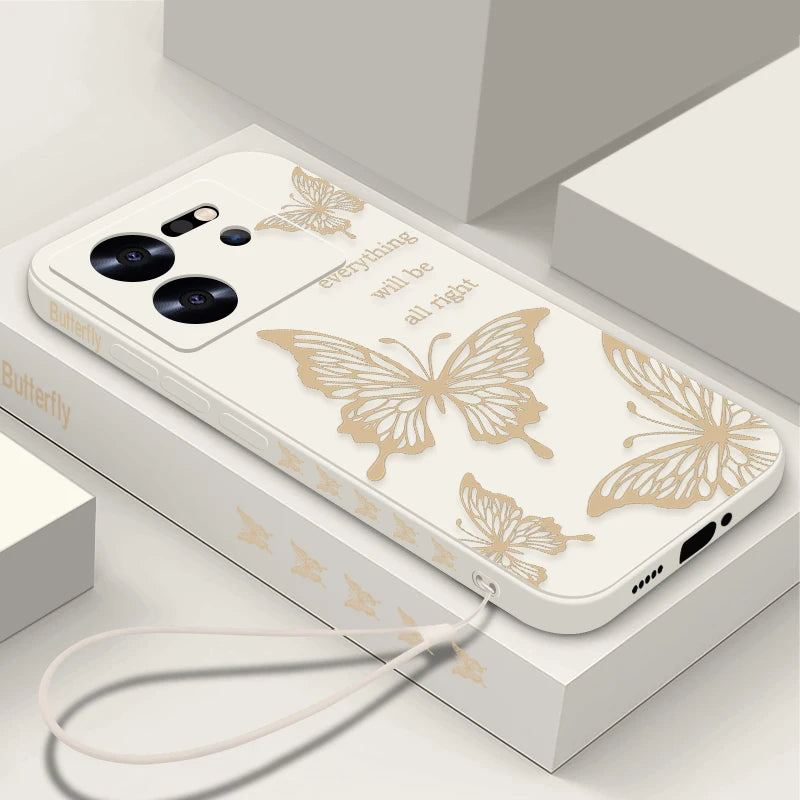 Butterfly Lanyard Case For Xiaomi Redmi Note 13 12 11 10 14 Pro+ 4G 5G 11s 13T 12T 11T Poco F6 X6 X5 Pro Mi 11 Lite 5G NE Cover