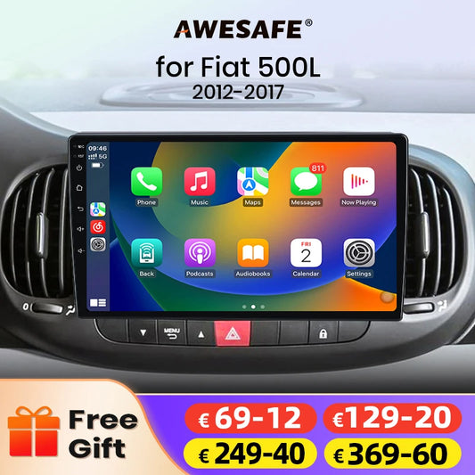 AWESAFE PX9 Car Radio Autoradio for  Fiat 500L 2012-2017  Wireless Carplay Screen Android Auto Stereo GPS Navi FM RDS BT SWC