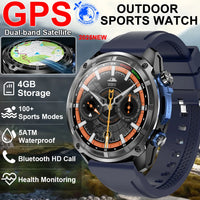 2025 New Military Sport GPS 4GB Memory Smartwatch Men 5ATM Waterproof Fitness Tracker Offline Maps 860Mah Battery Smart Bracelet