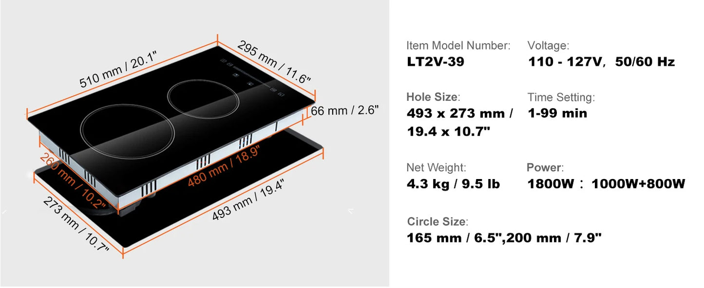 SucceBuy 2/4/5 Burners Built-in Induction Stove Top 12/24/30in Ceramic Glass Electric Cooktop For Household Commercial  Cooking
