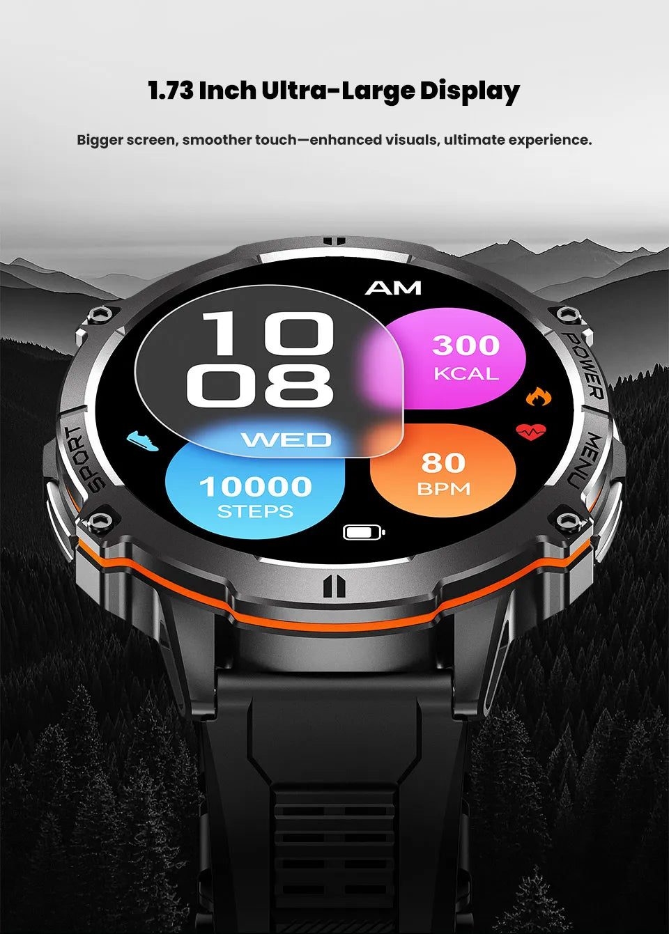 NEW 1000MAH Super endurance Sport Smart Watch Men 1.73-inch HD Screen GPS tracker Compass Bluetooth Call Waterproof Smart Watch