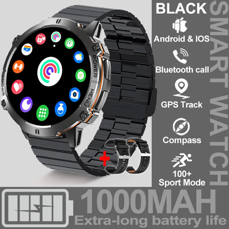 NEW 1000MAH Super endurance Sport Smart Watch Men 1.73-inch HD Screen GPS tracker Compass Bluetooth Call Waterproof Smart Watch