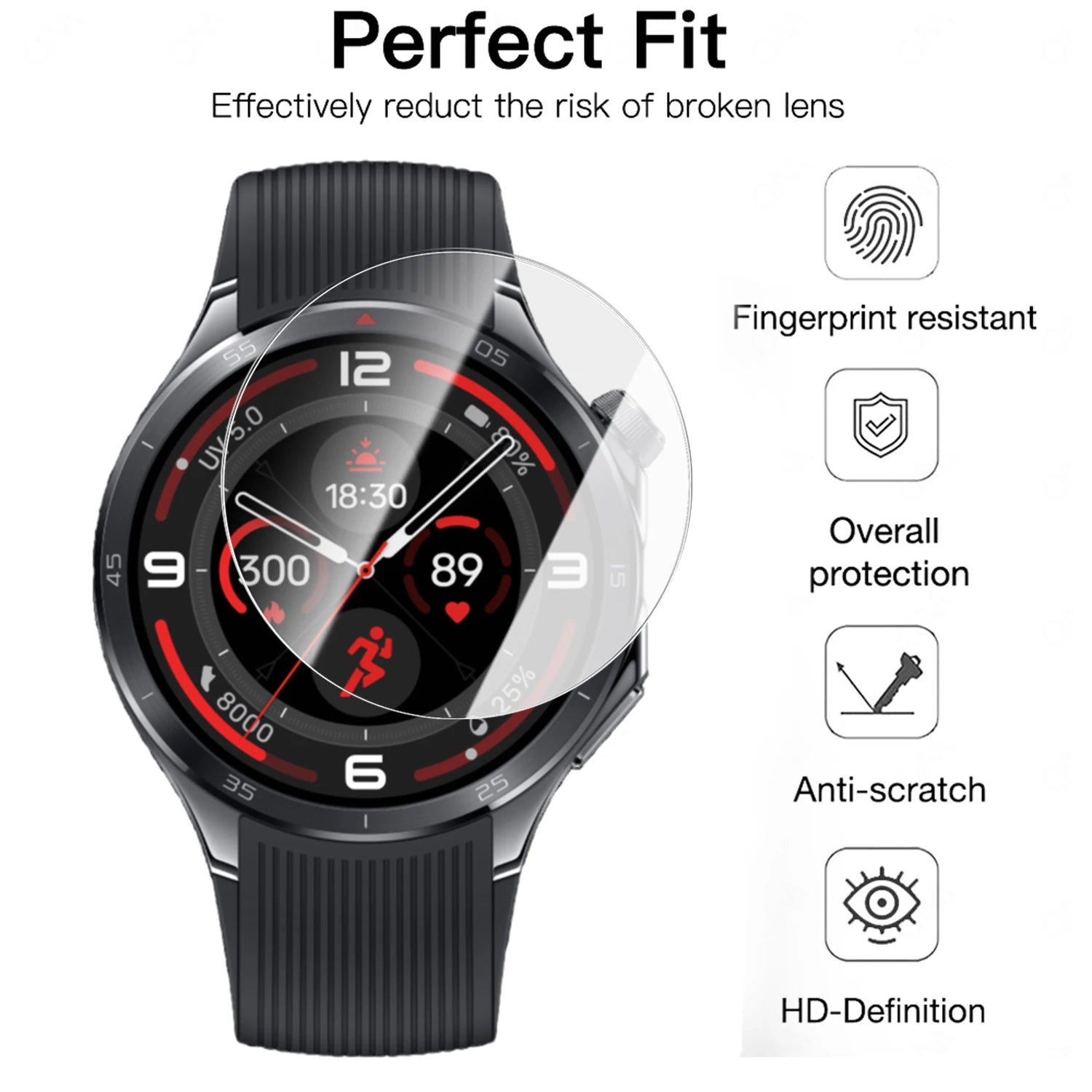 Tempered Glass Watch Screen Protector for OnePlus Watch 3 Hardness Protective Cover with Auto Alignment Tool Anti-Scratch Film