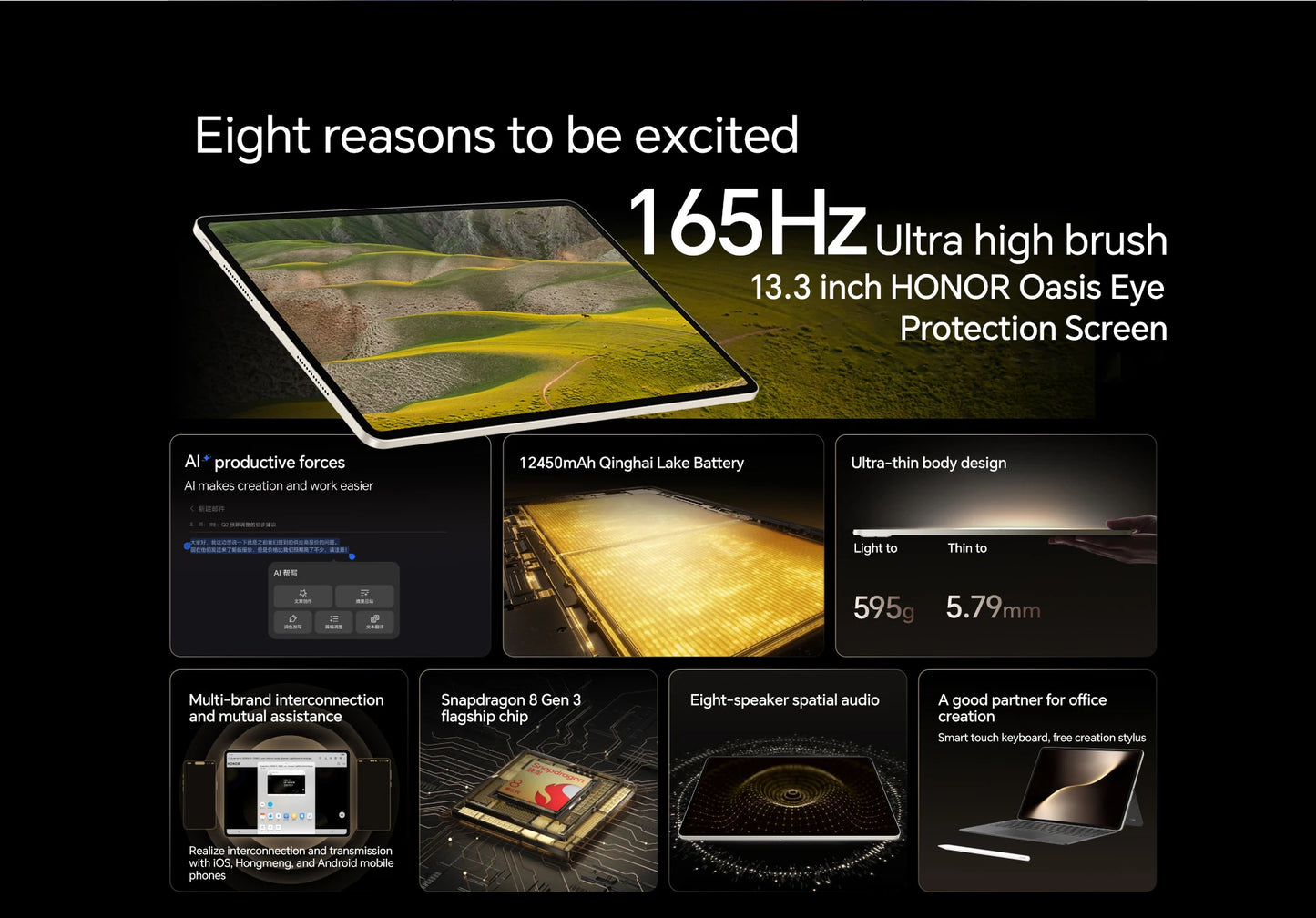 Global Version Original HONOR MagicPad 3 Tablet Snapdragon 8 Gen 3 13.3'' LCD 165Hz HONOR Eye Comfort Display 12450mAh Battery