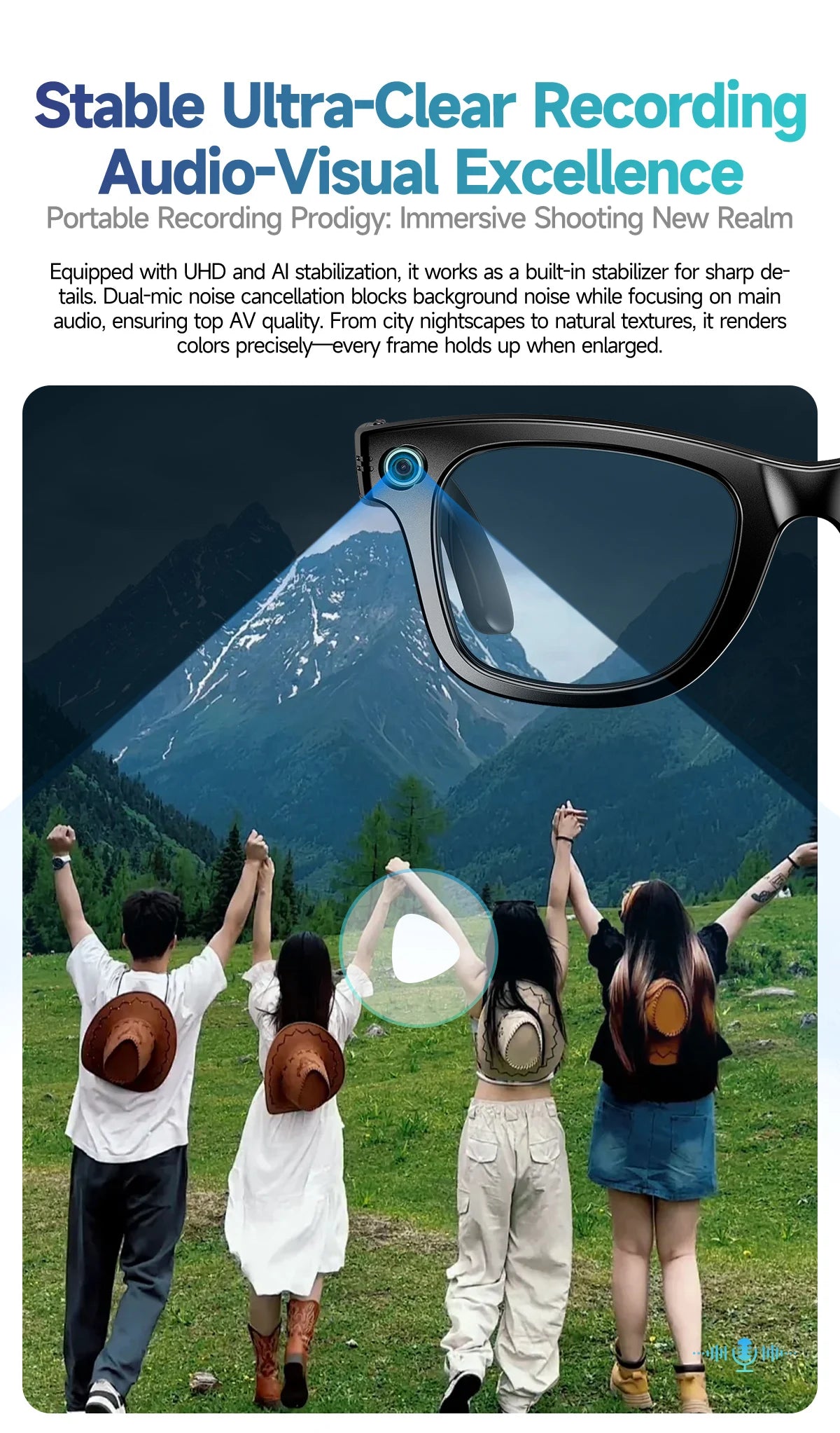 Smart Glasses 800W Pixel HD Camera Bluetooth Call Video Recording AI intelligent Real-time translation Object recognion Sunglass