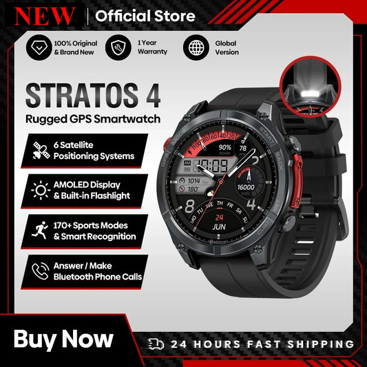 NEW Stratos 4 GPS Smart Watch 1.43 AMOLED Display Built-in Compass Barometric Altimeter Flashlight Voice Call Smartwatch