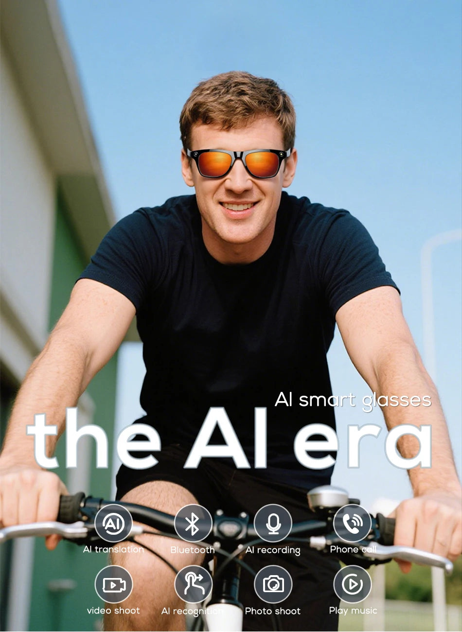 Smart Glasses 100W Camera Anti-shake Video Recording Music Control Photo Recognition Bluetooth Call Sports Sunglasses Waterproof