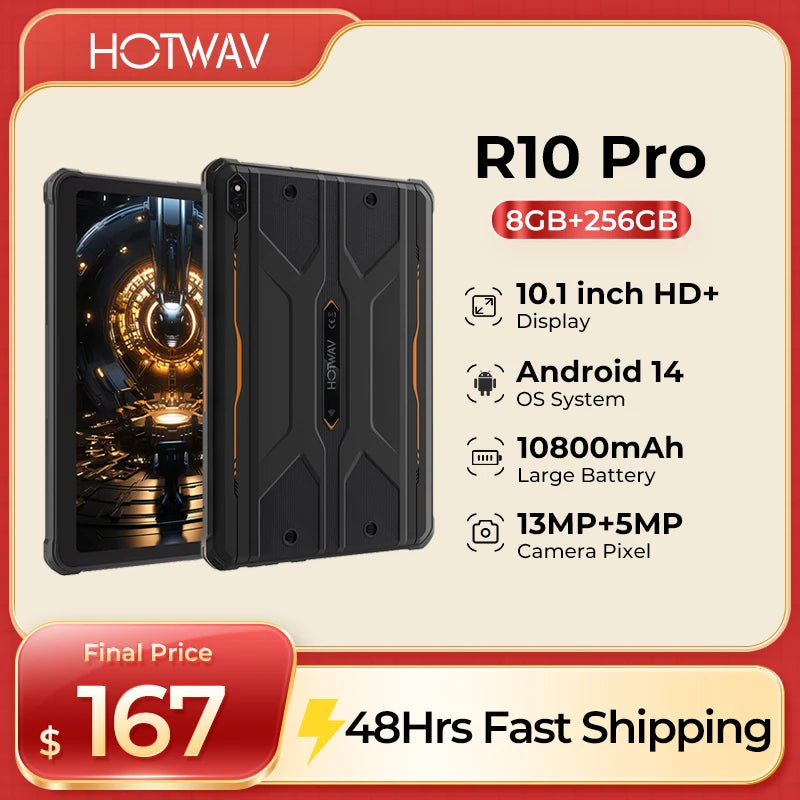 【World Premiere】HOTWAV R10 Pro Rugged Tablets 10800mAh 8GB+256GB OTG Charging Tablet For Field Exploration+Mountain Climbing