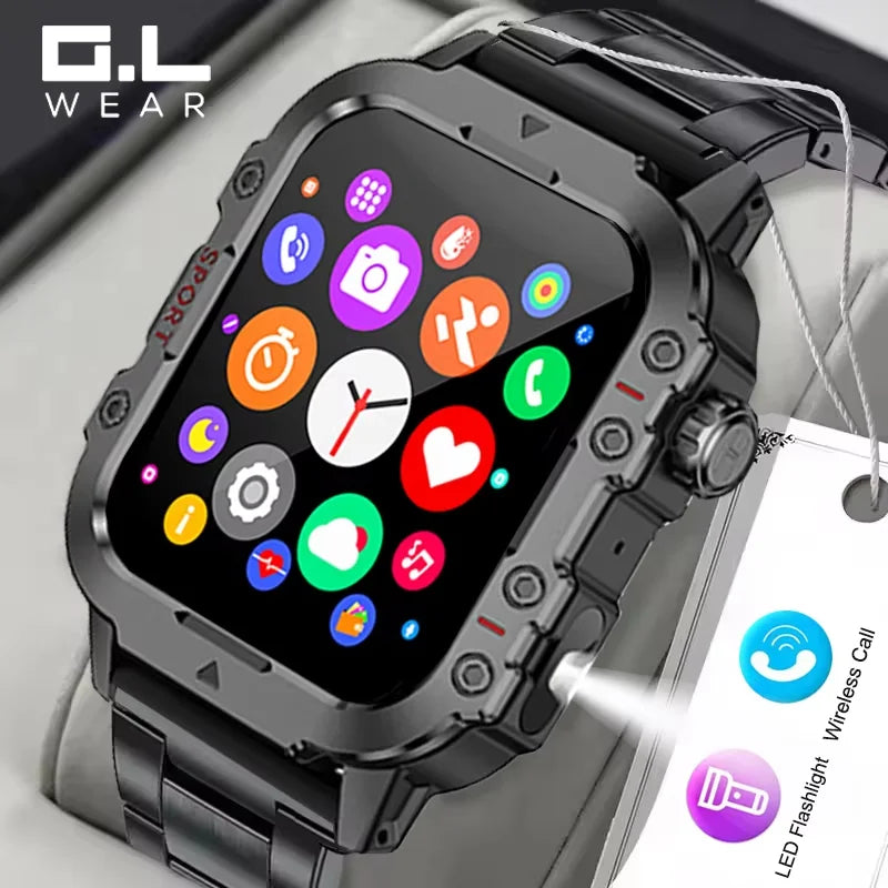 G.L Wear 2025 New Men's Smart Watch Outdoor Sports Health Monitor with LED Flashlight Bluetooth Call Women's Smartwatch