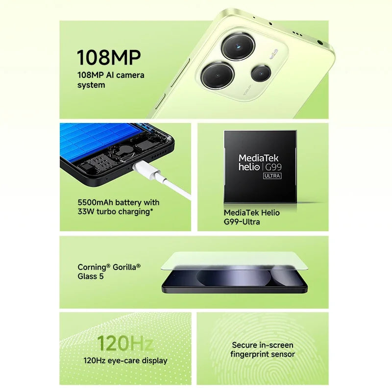 【Brand+】Global Version Xiaomi Redmi Note 14 MediaTek Helio G99-Ultra 108MP AI 5500mAh 6.67" AMOLED 120Hz Display