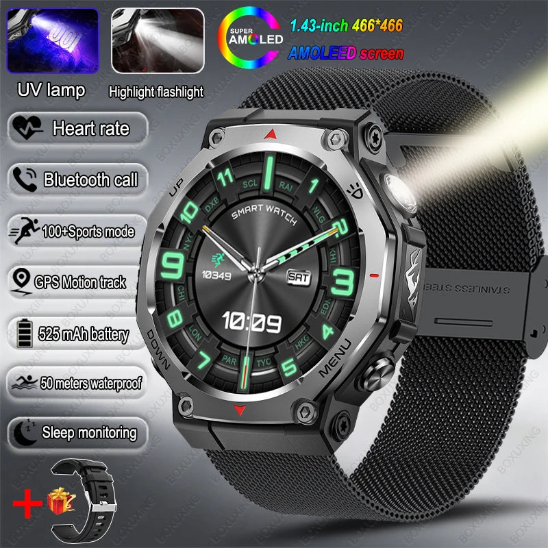 New Outdoor Sports Smart Watch Men For Xiaomi 5 ATM Waterproof GPS Motion Track Heart Rate HD Bluetooth Call UV Light SmartWatch