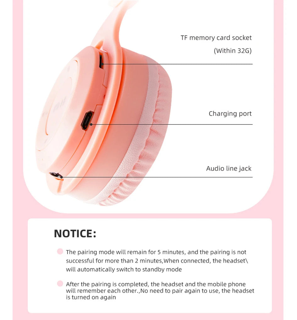 Kids Headphones  Wireless Bluetooth Earphones Stereo Foldable Helmets Gaming Headsets Over-ear Headphones for Android ios Music