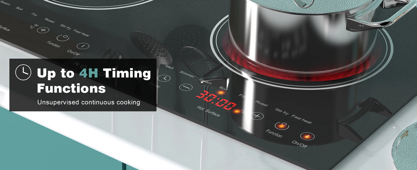 Noxton 2 Burners Electric Cooktop, 24" Built-in & Countertop Stove, Two Burner Ceramic Cooktop, Portable 110V Plug-in Cooktop