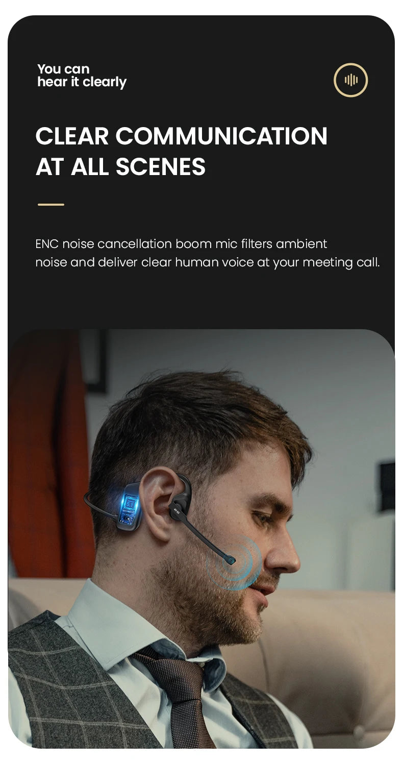 EASYBUDS Handsfree Bluetooth Air Bone Conduction Earphones With Noise Cancelling Boom Microphone Business Open Ear Headphones