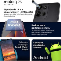 Smartphone Motorola Moto G75 256GB Blue 5G 16GB RAM 6,8 "Camera. Double Selfie 16MP