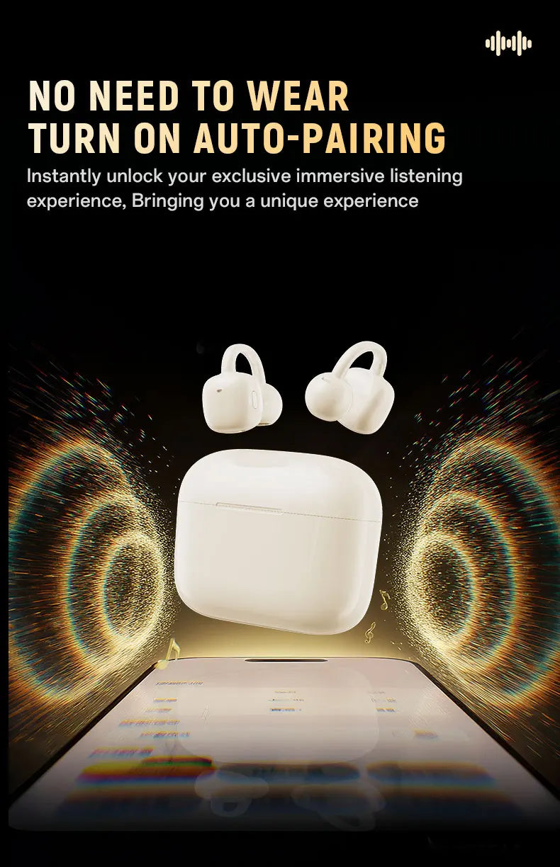 Ear Clip Earbuds 6th Gen Bluetooth 6.0 Headphones Surround Sound Earphone Touch Control Wireless Headset Noise Reduction HD Call