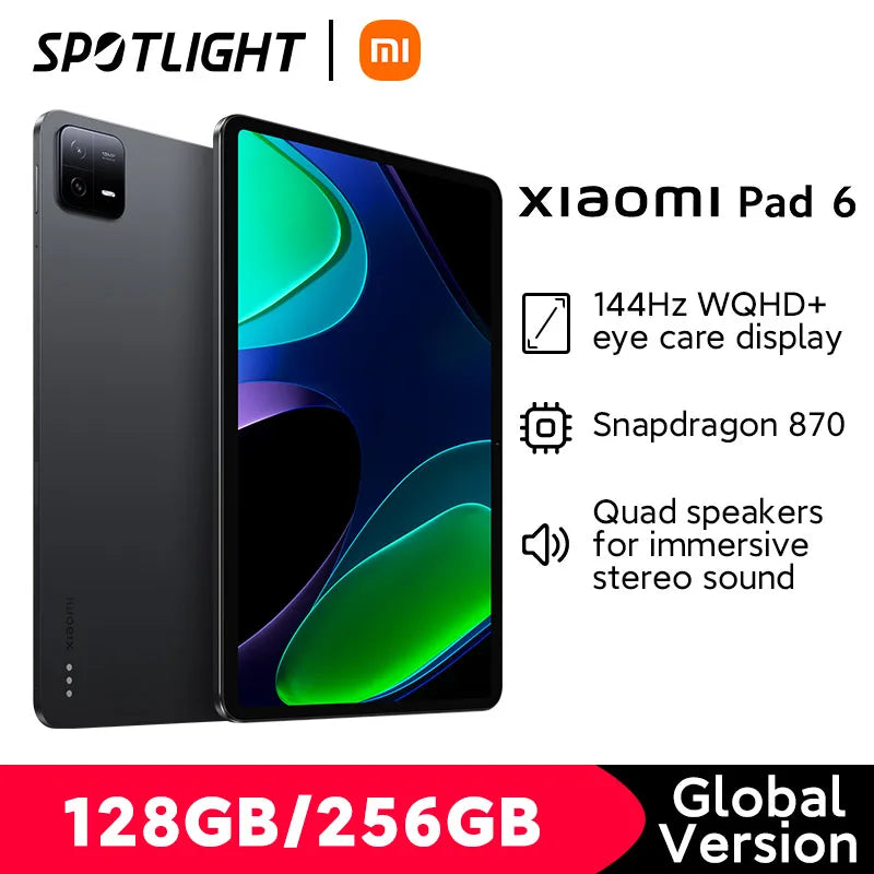 New Xiaomi Pad 6 Global Version 11-inch 144Hz WQHD+ 128GB / 256GB ROM Snapdragon 870 Tablet 8840 mAh 33W Charging