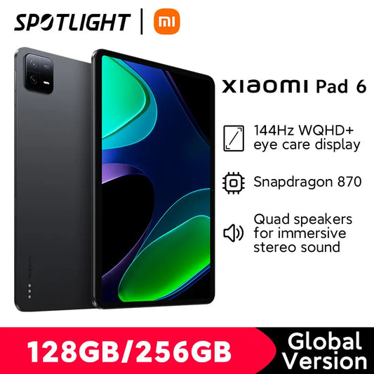 New Xiaomi Pad 6 Global Version 11-inch 144Hz WQHD+ 128GB / 256GB ROM Snapdragon 870 Tablet 8840 mAh 33W Charging