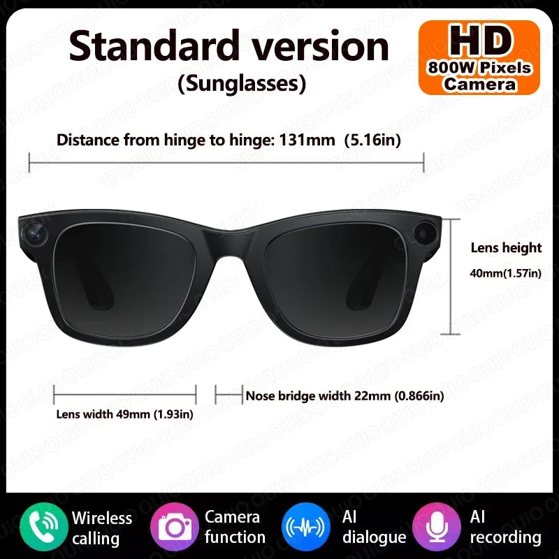 2025 New Smart Glasses 800W HD Camera AI Identification Touch 1080P HD Video Recording Al Voice Wireless Calling Smart Glasses