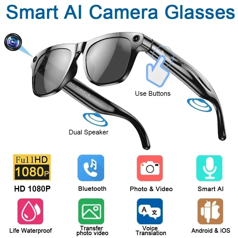 4K HD AI Smart Glasses Chat GPT 100MP Camera Bluetooth Call 260Mah Battery Voice Assistant Control Glasses for Men Women