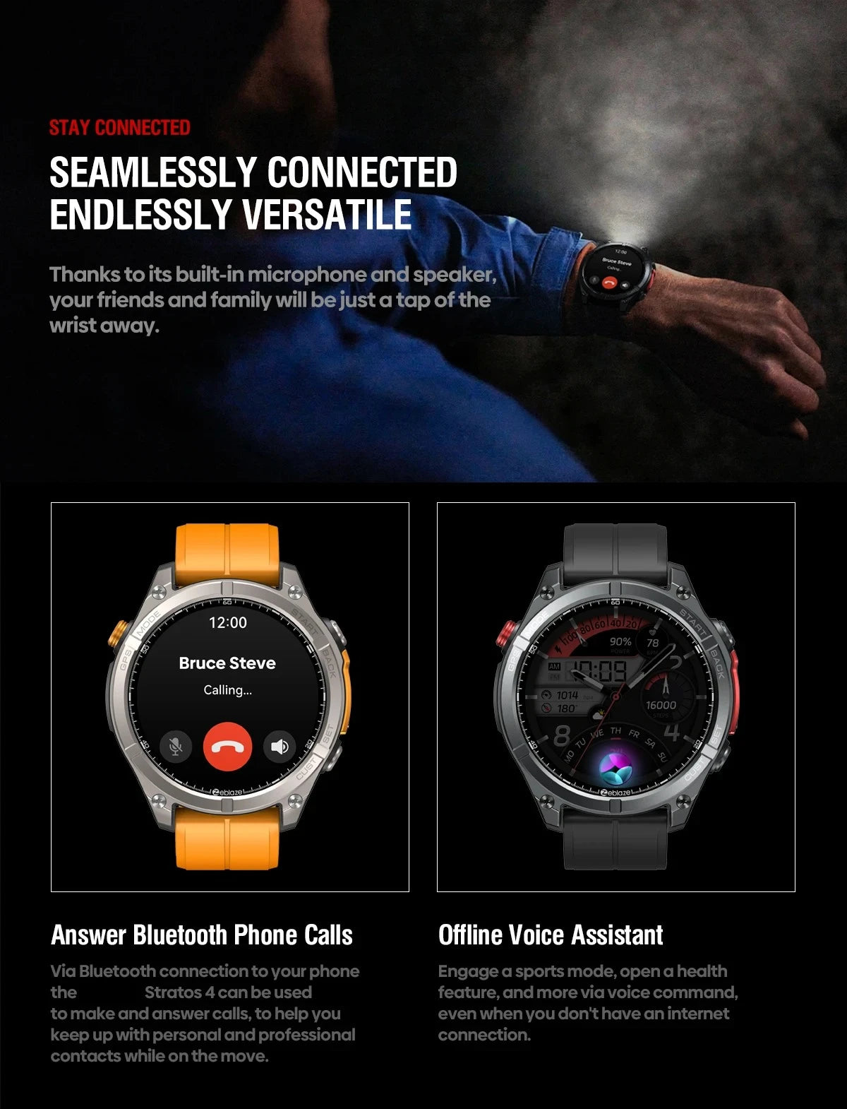 NEW Stratos 4 GPS Smart Watch 1.43 AMOLED Display Built-in Compass Barometric Altimeter Flashlight Voice Call Smartwatch