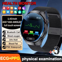 2025 New ECG Blood Pressure Blood Oxygen Blood Lipids Uric Acid Heart Rate Temperature Monitor AMOLED Bluetooth Call Smart Watch