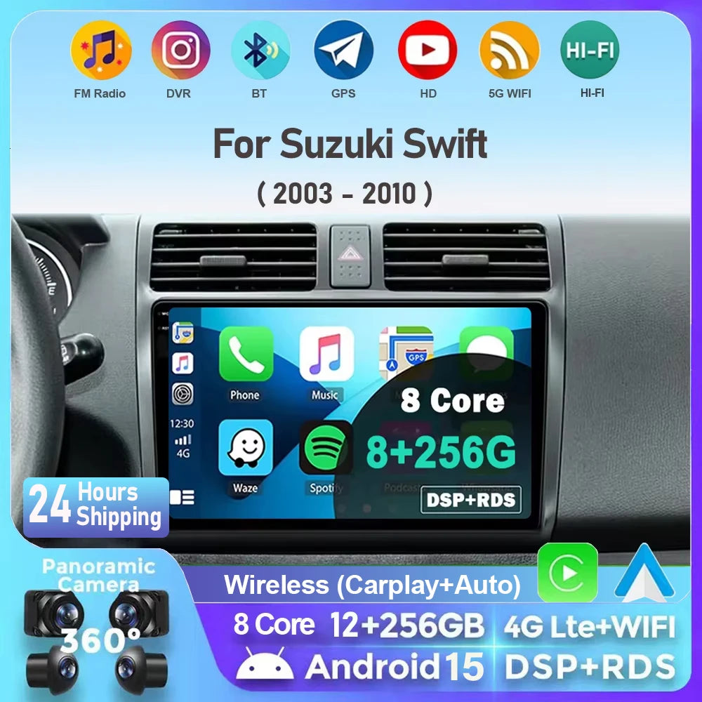 Android 15 Car Radio For Suzuki Swift 2003 - 2006 2007 2008 2009 2010 Multimedia Player Stereo Carplay AUTO Head Unit WIFI 4G BT