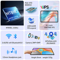 N-ONE NPad S 2023 10.1inch Tablet Pad 1280X800 HD 4GB 64GB Android 12 MTK8183 8-Cores 6600mAh Dual WIFI BT5.0 Tablettes