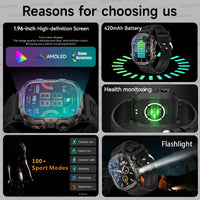 2025New Rugged Military GPS Track Smart Watch Men Bluetooth Call 5ATM Waterproof Flashlight Outdoor Sports SmartWatch For Xiaomi