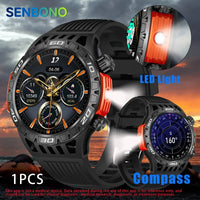 SENBONO Smart Watch Men With Lighting Compass Sport Fitness Tracker IP68 Waterproof Bluetooth Call Smartwatch For Android IOS