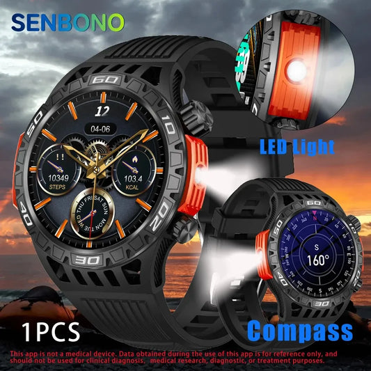 SENBONO Smart Watch Men With Lighting Compass Sport Fitness Tracker IP68 Waterproof Bluetooth Call Smartwatch For Android IOS