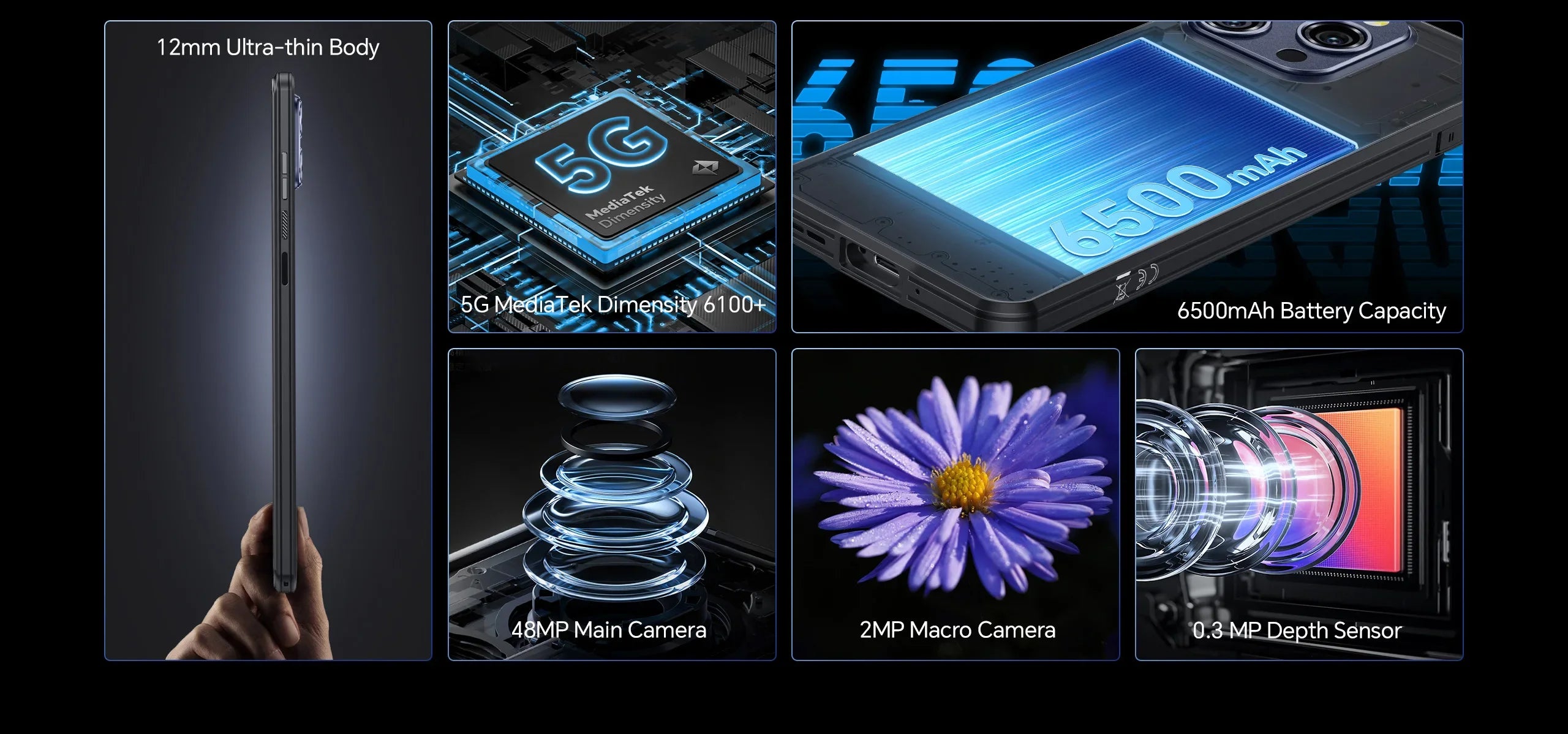 Oukitel WP52 5G Rugged Smartphone Android14 16GB+256GB 6500mAh Mobile Phone 48MP NFC Cell Phone