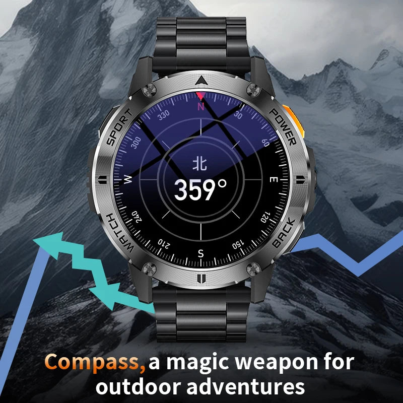 LIGE Outdoor Military Smart Watch Men 1.53" AMOLED Screen GPS trackr Waterproof Bluetooth Call Sports Braceletes For Android IOS