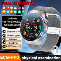 2025 New ECG Blood Pressure Blood Oxygen Blood Lipids Uric Acid Heart Rate Temperature Monitor AMOLED Bluetooth Call Smart Watch