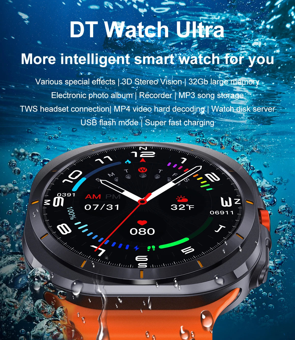 2025 New Watch 7 Ultra Smart Watch Men 32GB Memory 3D Video Display Sports SmartWatch GPS NFC Compass Blood oxygen Smartwatch